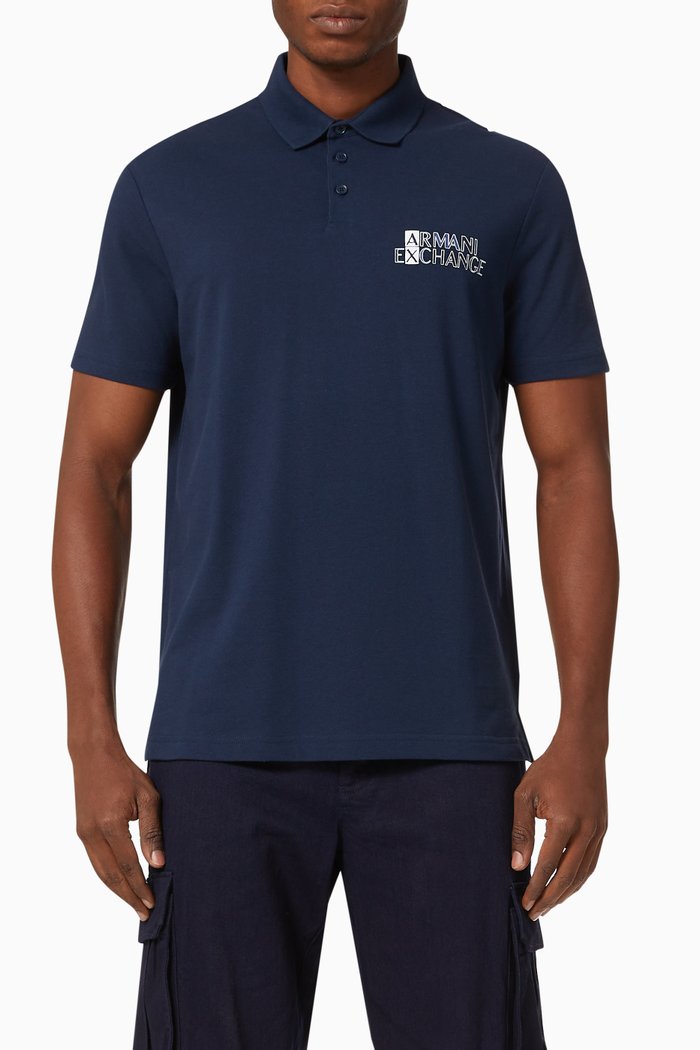 AX Logo Cotton-blend Polo Shirt, Black
