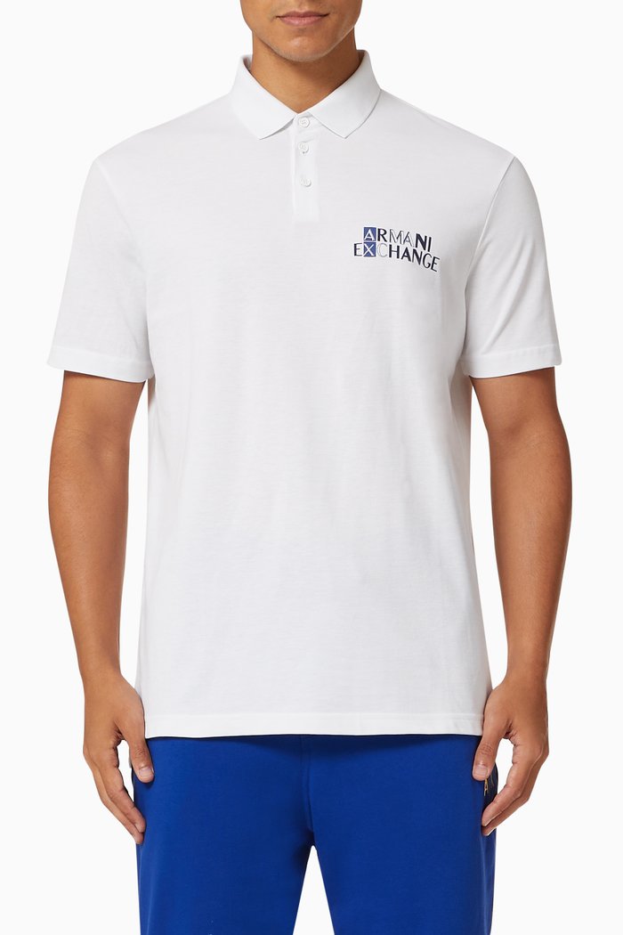 

AX Logo Cotton-blend Polo Shirt, White