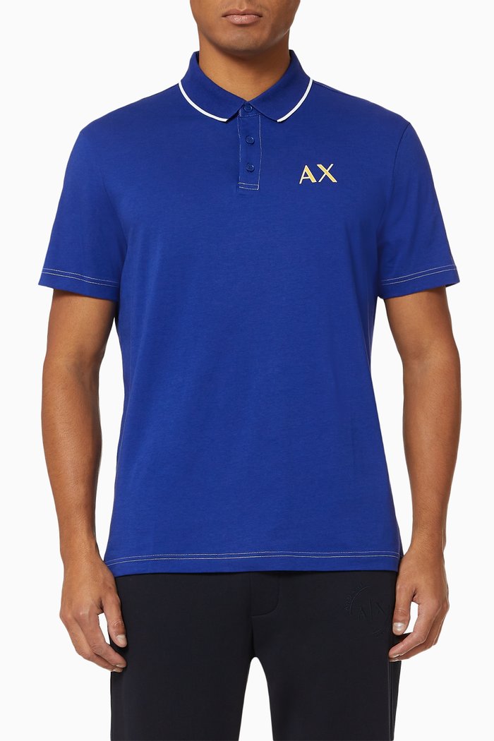 

AX Logo Cotton Polo Shirt, Blue