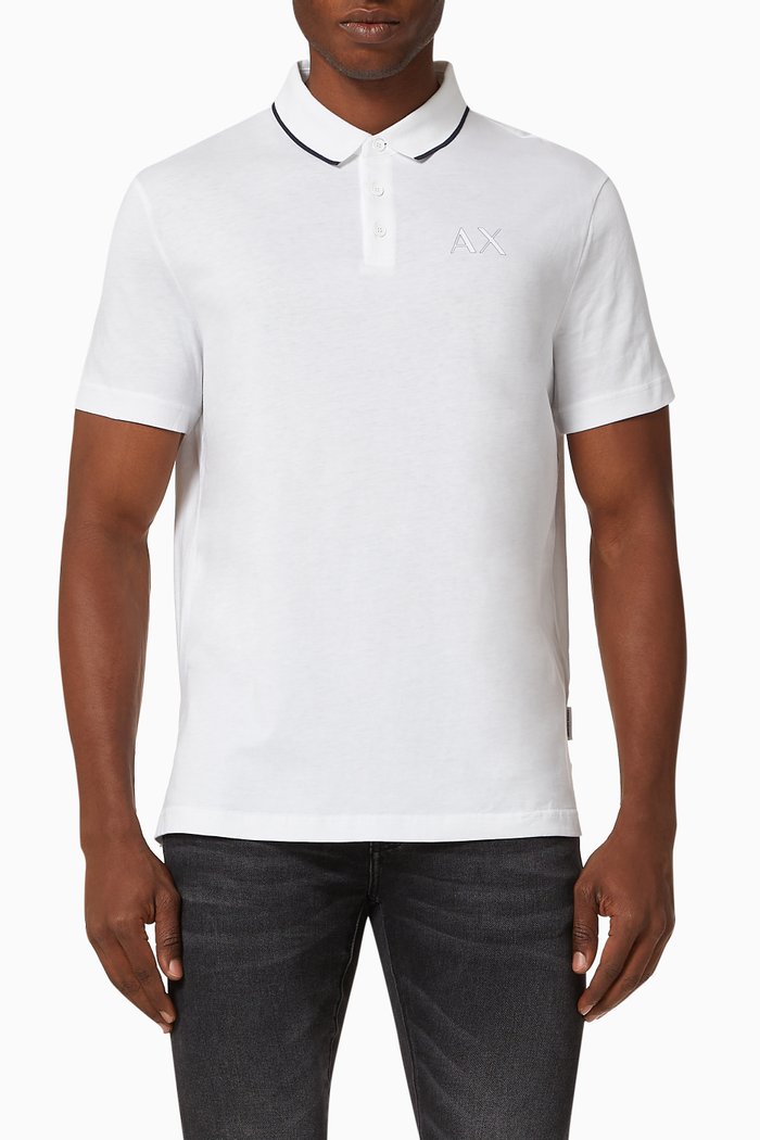 AX Logo Cotton Polo Shirt, White