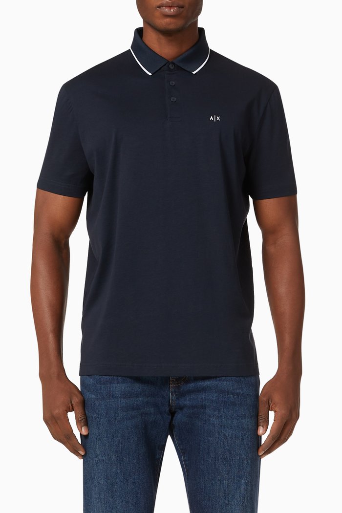 

AX Contrast Stripe Cotton Polo Shirt, Blue