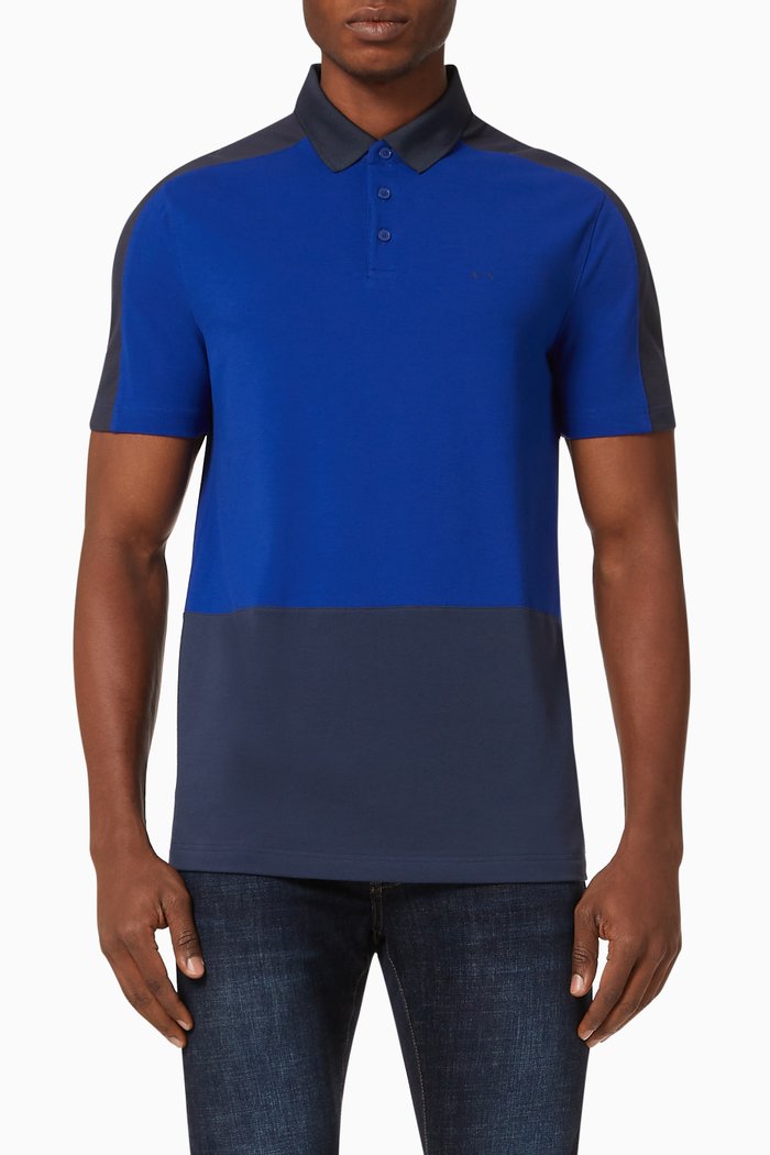 

AX Colour Block Cotton Polo Shirt, Blue