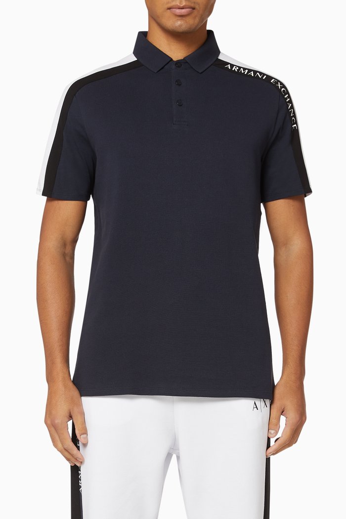 

Logo Stripe Cotton Piqué Polo, Blue