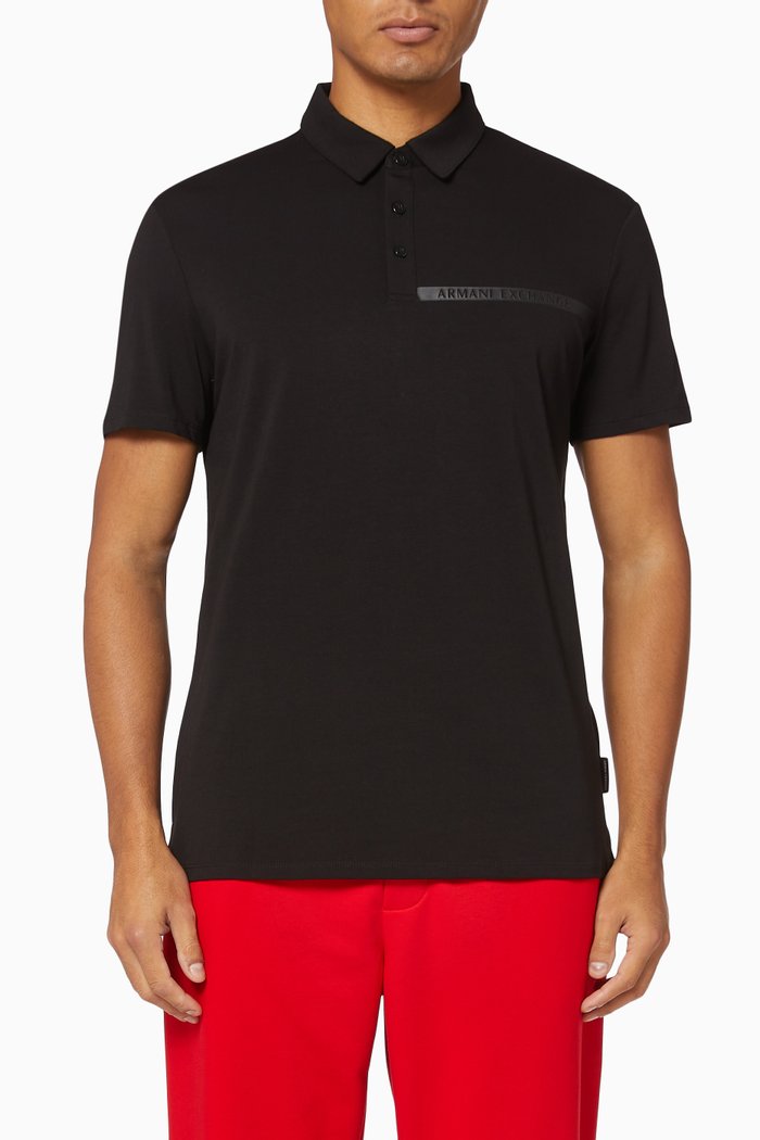 Tape Logo Jersey Polo, Black