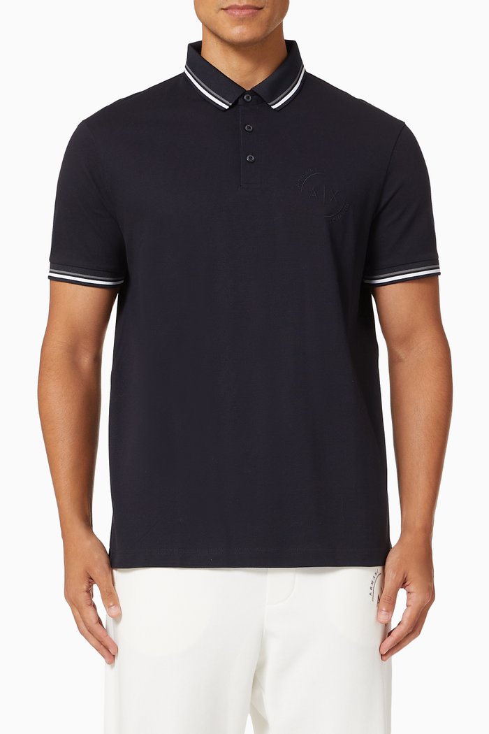 

AX Circle Logo Cotton Polo Shirt, Blue