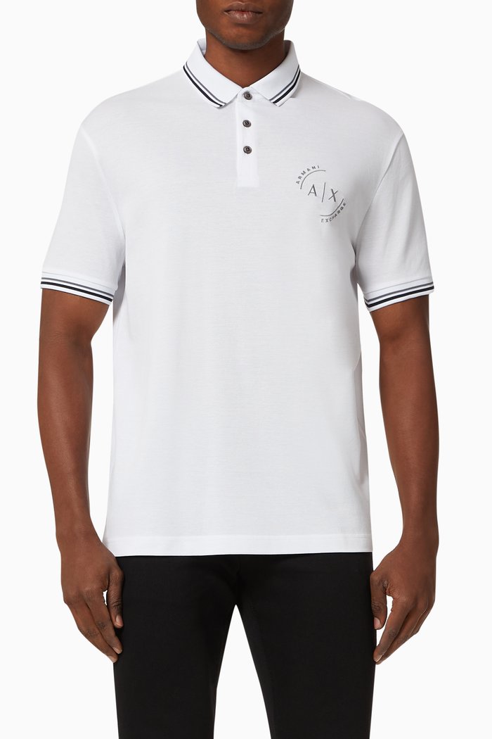 

AX Circle Logo Cotton Polo Shirt, White