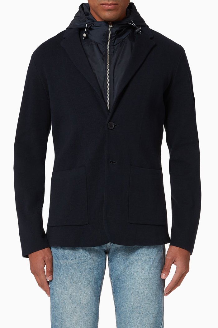 

Removable Hood Wool Blazer, Blue