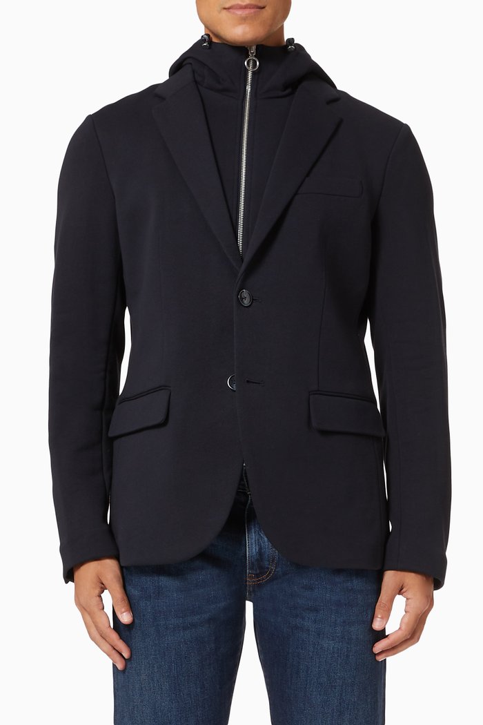 

Hooded Jersey-fleece Blazer Jacket, Blue
