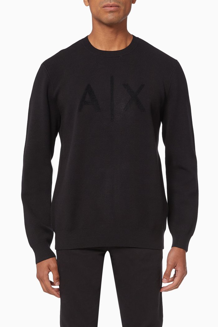 Raised Logo Knit Pullover, Black