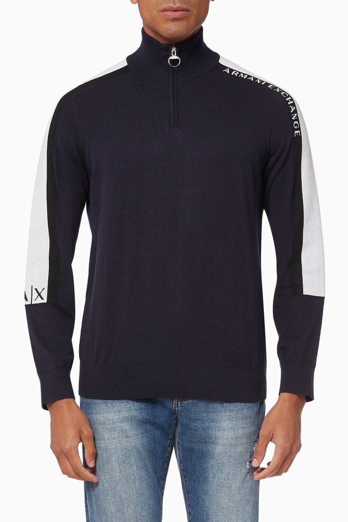 

Stripe Logo Cotton Cashmere Knit Half Zip Sweater, Multicolour