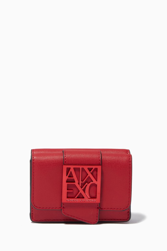 

Mini Flap Logo Buckle Wallet in Faux Leather, Red