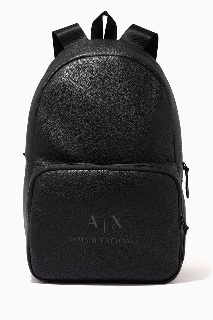 

Logo Backpack in Faux Grain Leather, Black