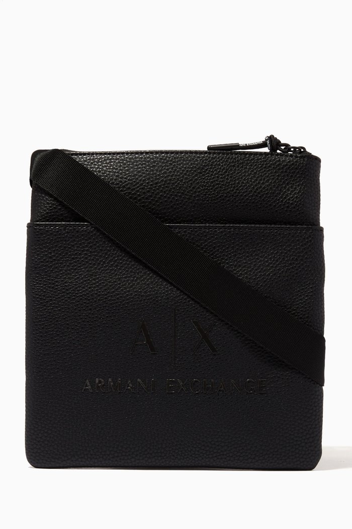 

Logo Crossbody Bag in Faux Grain Leather, Black