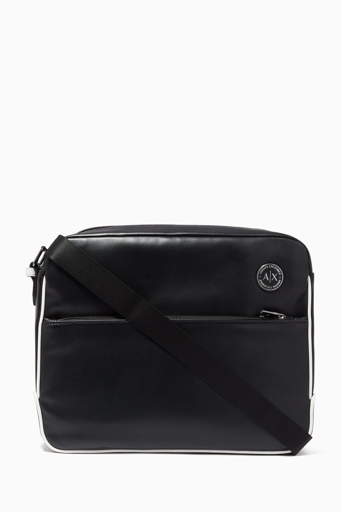

Circle Logo Crossbody Bag in Faux Leather, Black