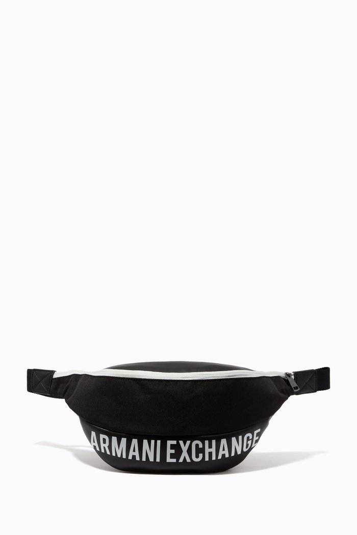 

Bold Logo Belt Bag in Canvas & Faux Leather, Black