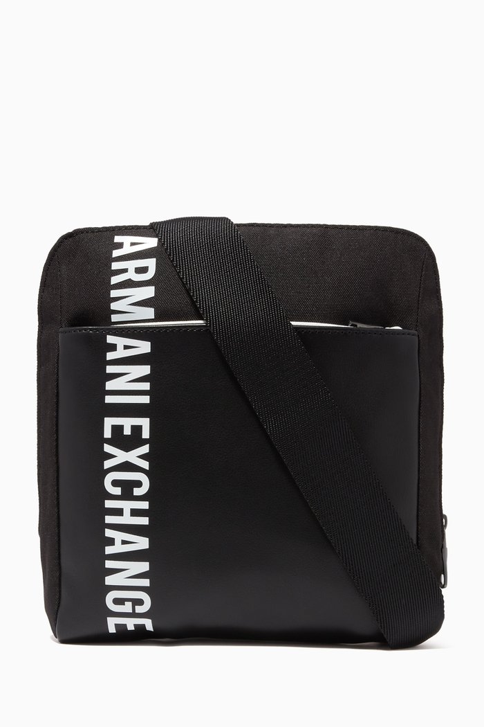 

Bold Logo Crossbody Bag in Canvas & Faux Leather, Black