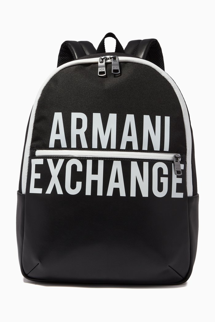 Bold Logo Backpack in Canvas & Faux Leather, Black