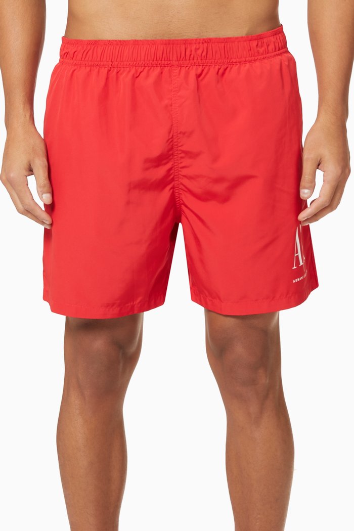 

Minimal Palms Boxer Swim Shorts, Red