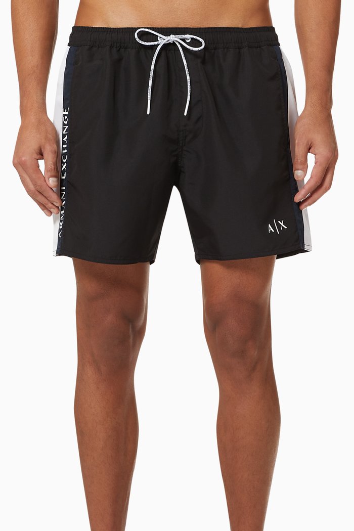 

Swim Shorts with Stripe Logo in Nylon, Black