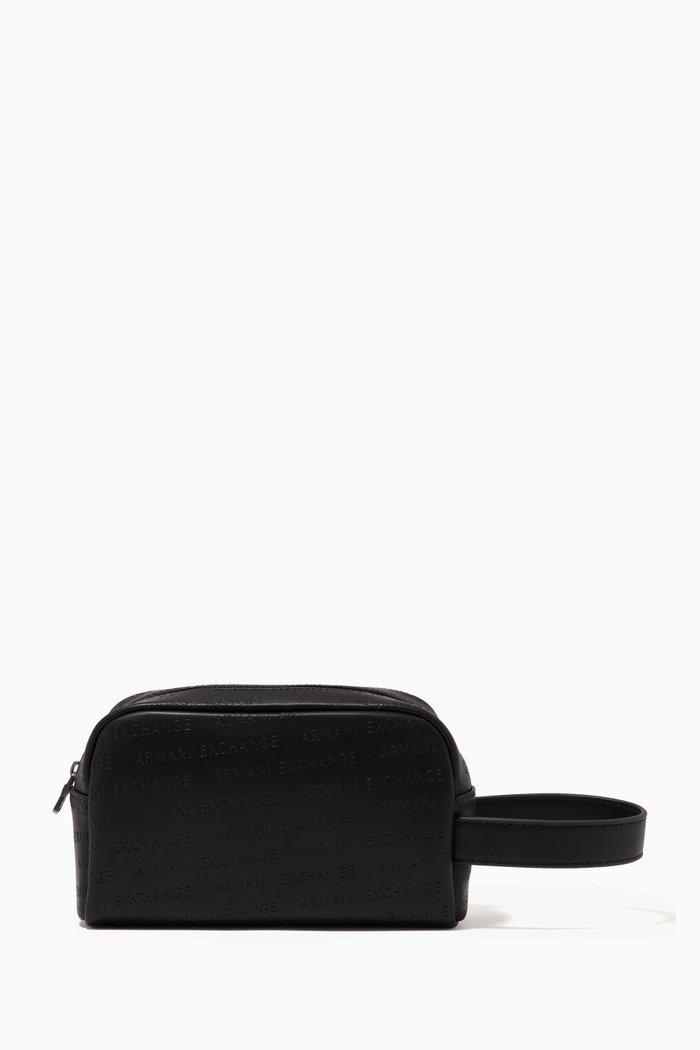 

Travel Kit in Logo Debossed Faux Leather, Black