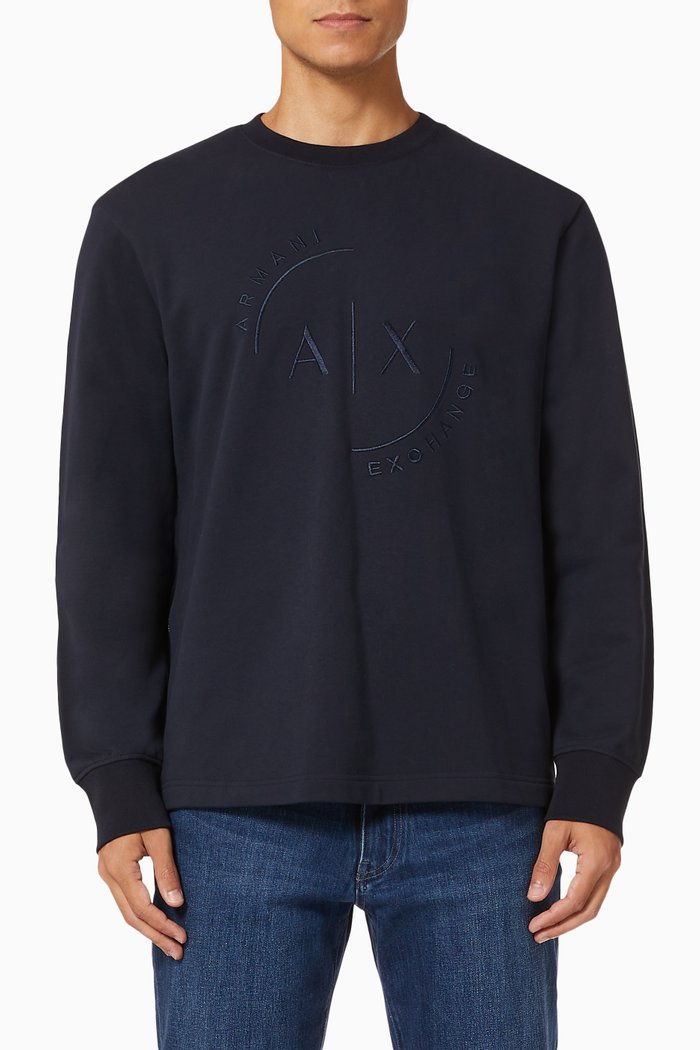 

AX Circle Logo Cotton Jersey Sweatshirt, Blue