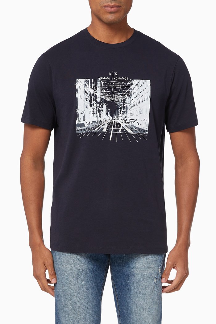 

Digital New Wave Neon Light Cotton T-shirt, Blue