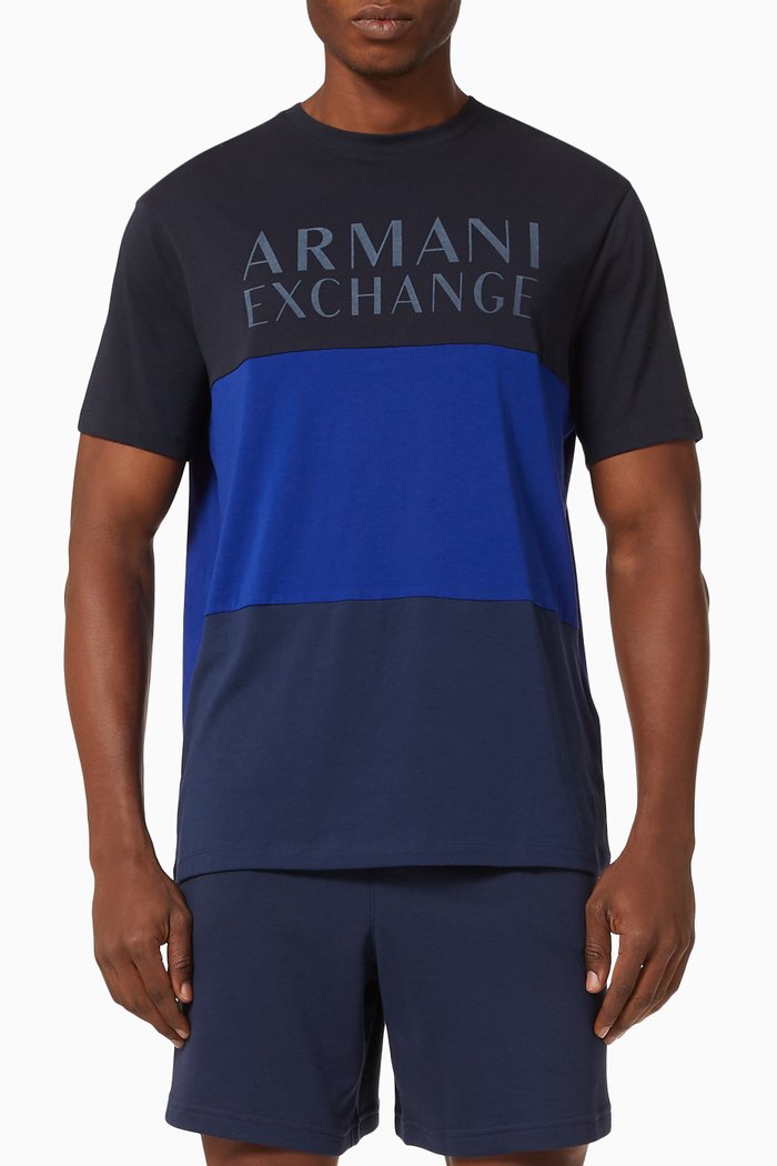AX Colour Block Cotton Jersey T-shirt, Blue