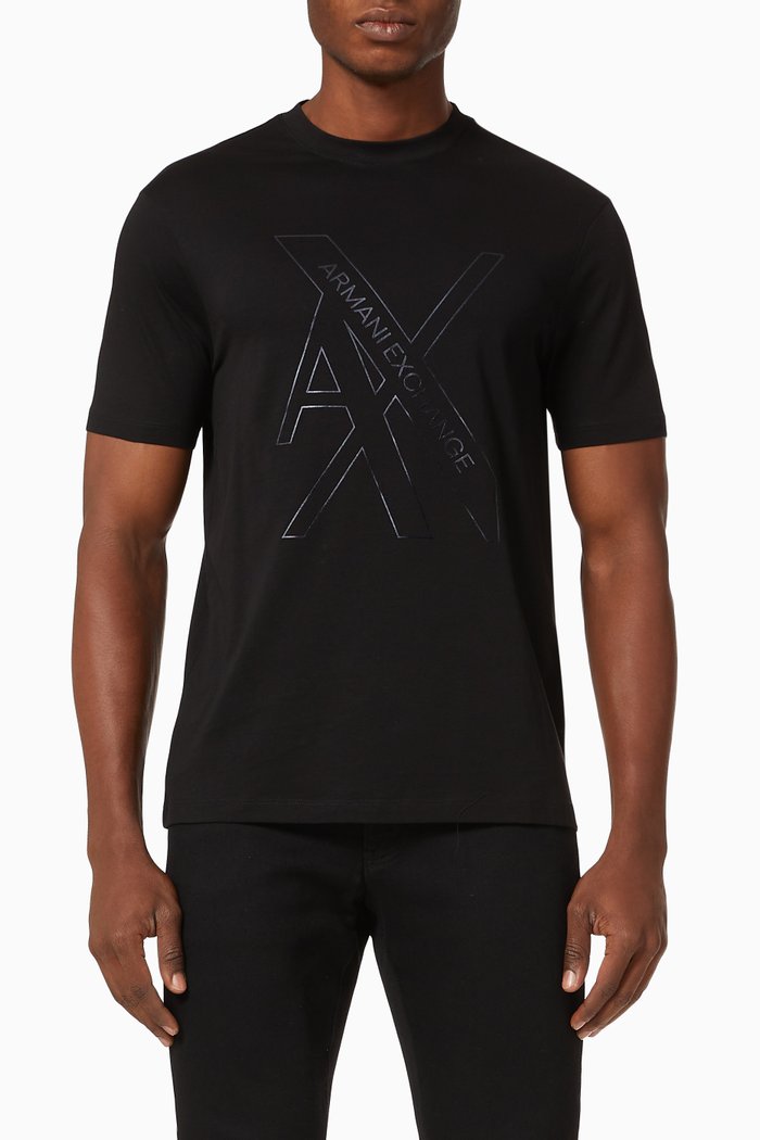 

AX Metallic Logo Cotton Jersey T-shirt, Black