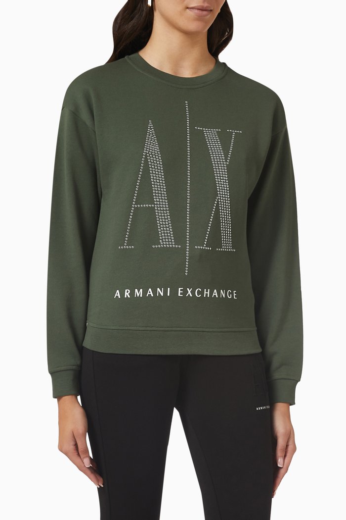 

Studded Icon AX Logo Sweatshirt, Green