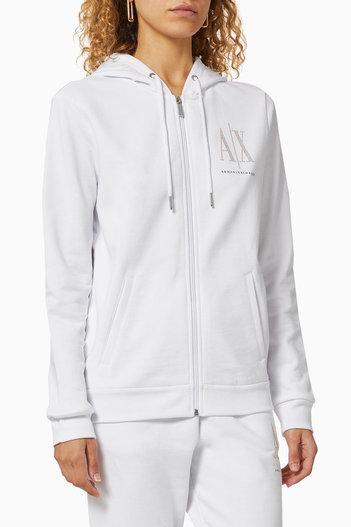 

Icon Logo Cotton Zip Hoodie, White