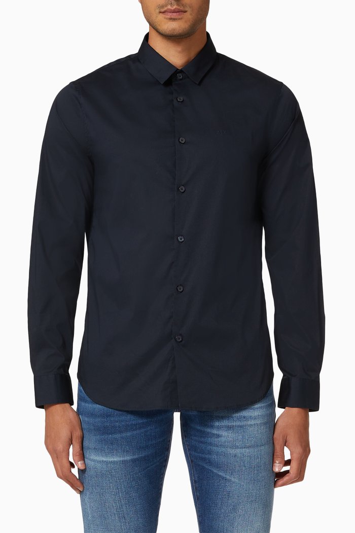 

Slim Shirt in Stretch Cotton Poplin, Blue