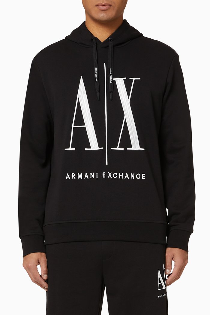 Large Icon Cotton Hoodie, Black