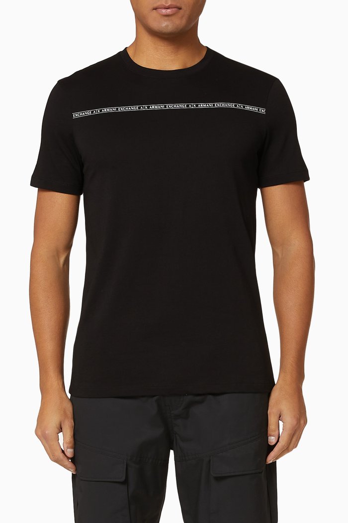 

Stripe Logo Cotton T-shirt, Black