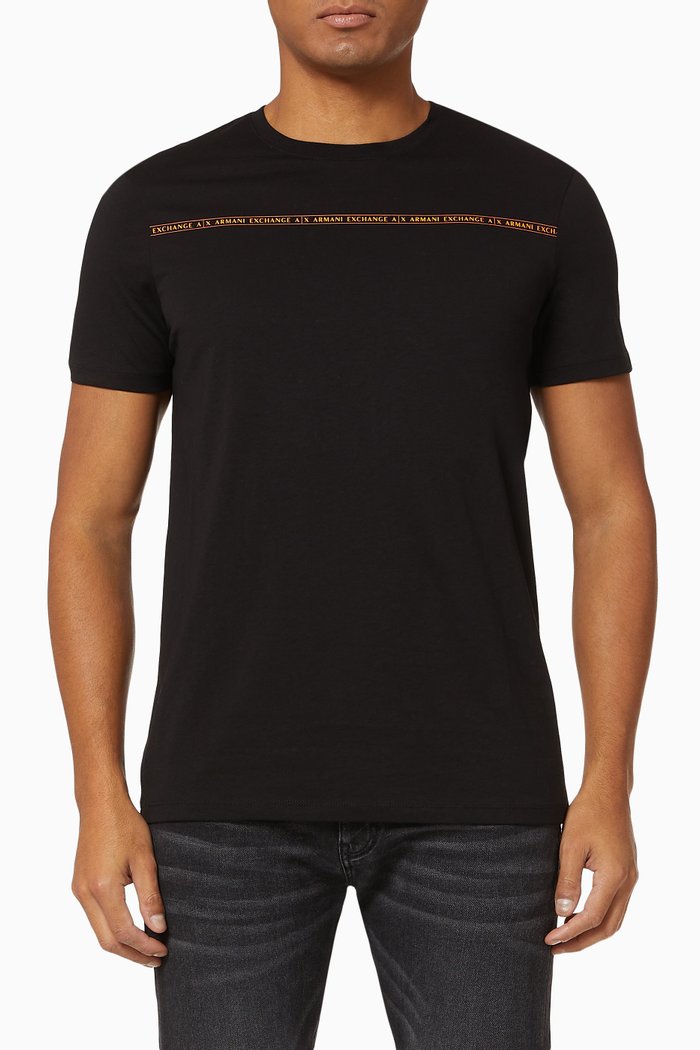

Stripe Logo Cotton T-shirt, Black