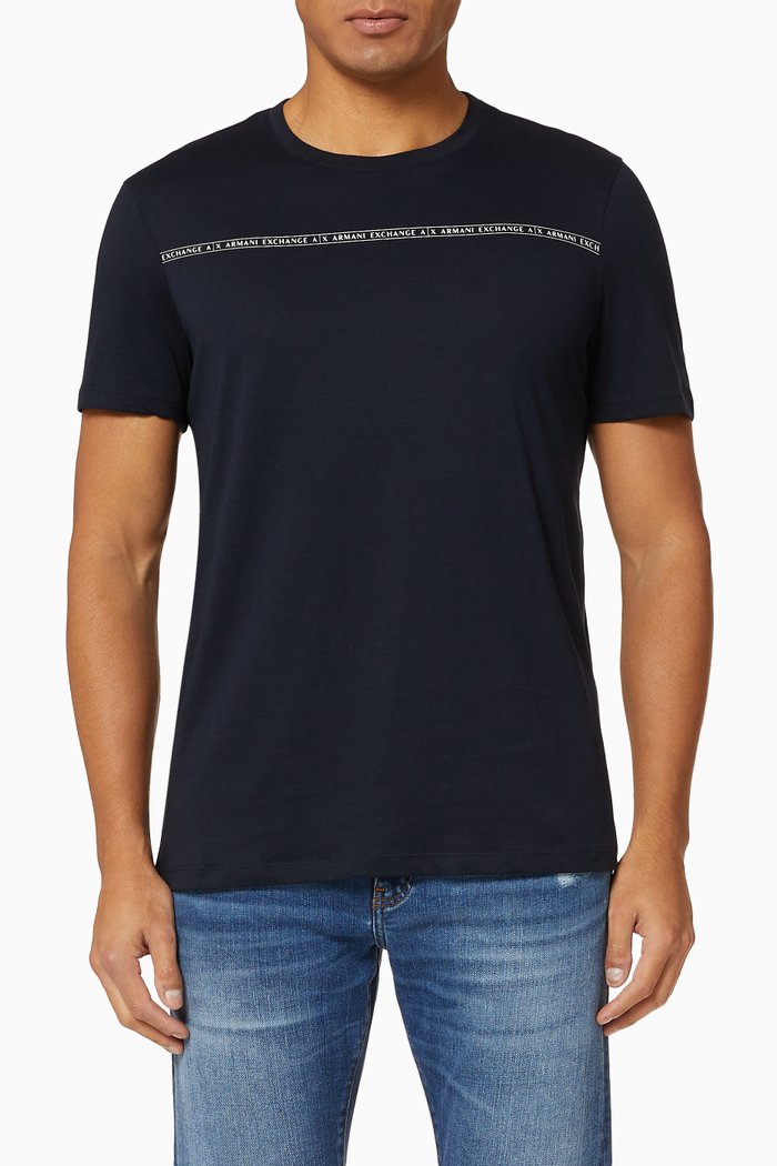 

Stripe Logo Cotton T-shirt, Blue