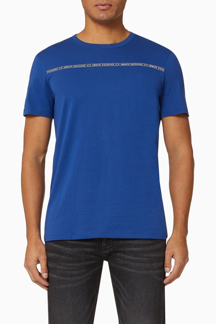 

Stripe Logo Cotton T-shirt, Blue