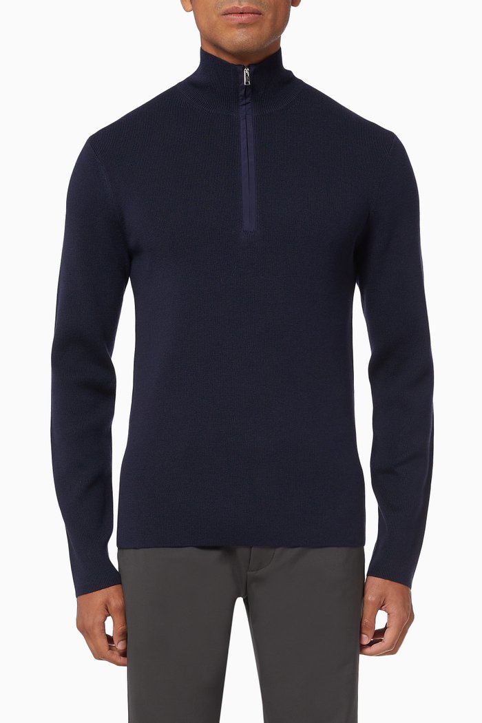 Taner Wool Zip Sweater, Blue