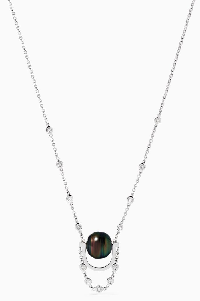 

Entrelace Pearl Necklace with Diamonds in 18kt White Gold, Silver