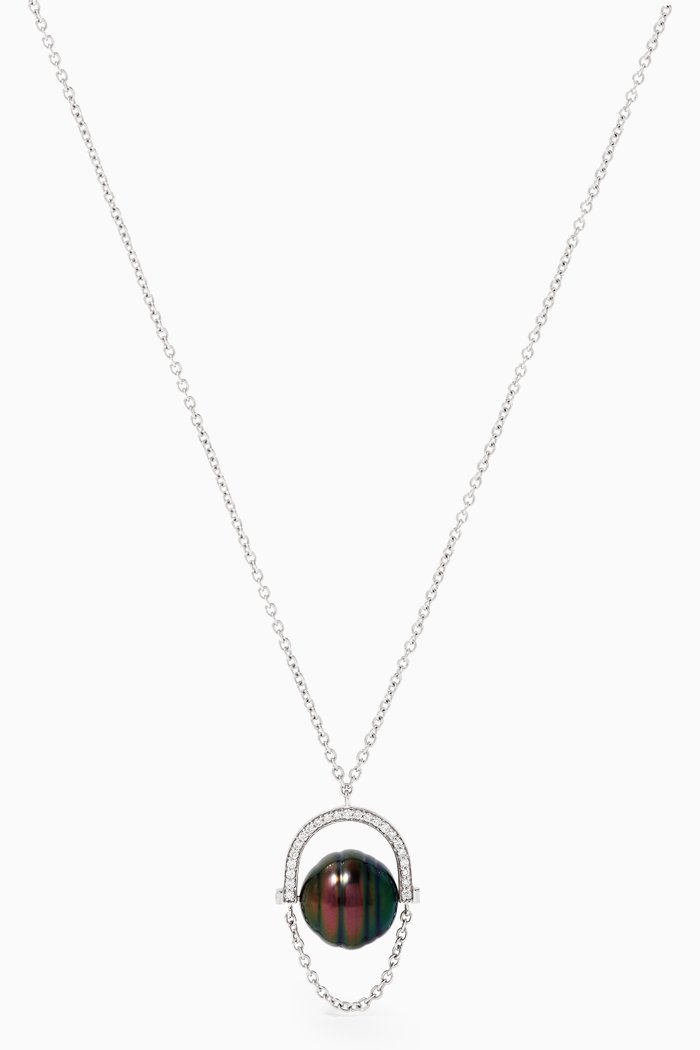 

Entrelace Pearl Necklace with Diamonds in 18kt White Gold, Silver