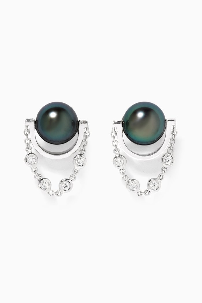 

Entrelace Pearl Earrings with Diamonds in 18kt White Gold, Silver