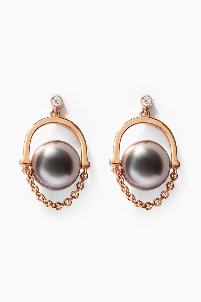 Entrelace Pearl Earrings with Diamonds in 18kt Rose Gold