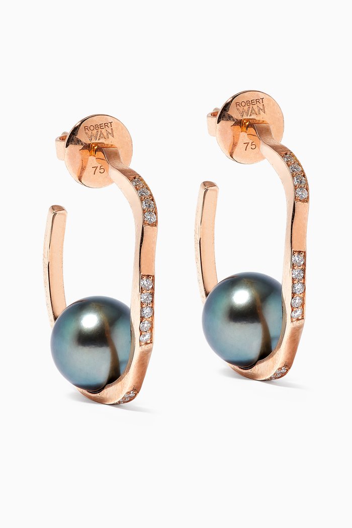 

Pinctada Pearl Hoop Earrings with Diamonds in 18kt Rose Gold