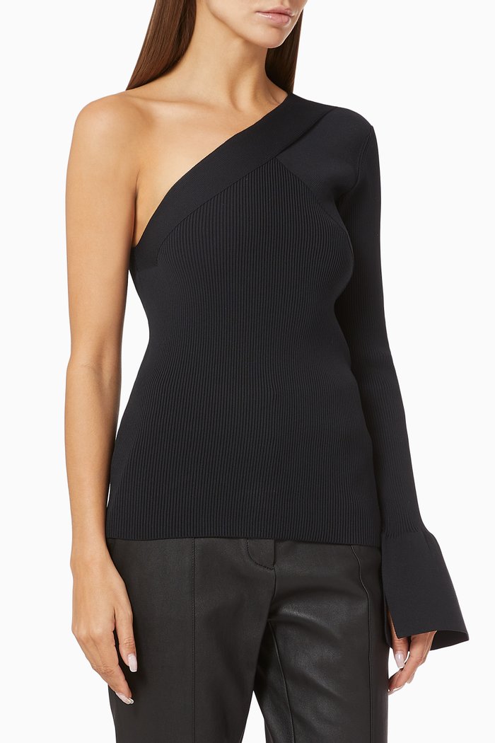

One Shoulder Ribbed Sweater, Black