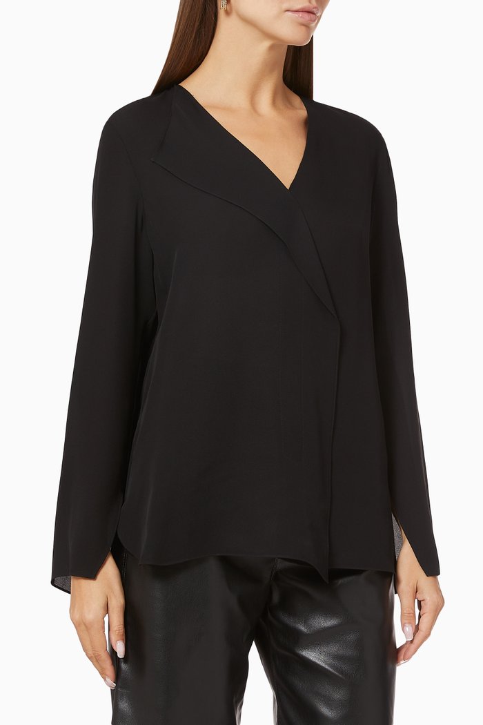 

Overlap Silk Chiffon Top, Black