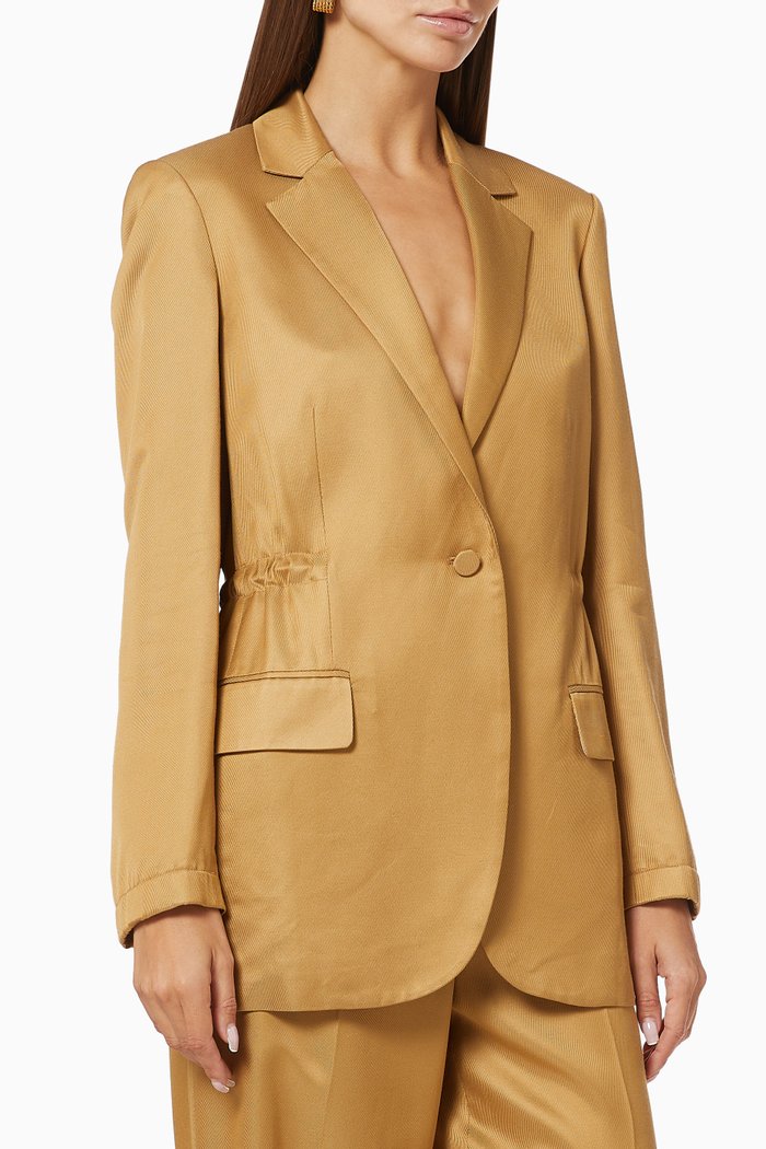 

Draped Liquid Twill Blazer Jacket, Neutral