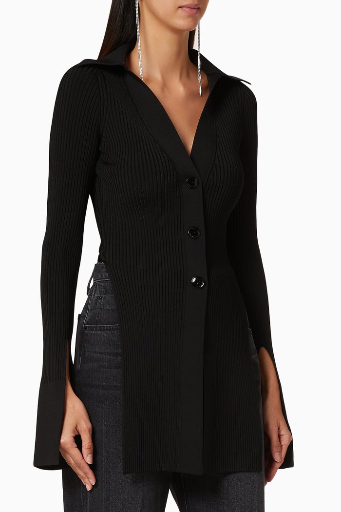

Split Cuffs Ribbed Knit Cardigan, Black