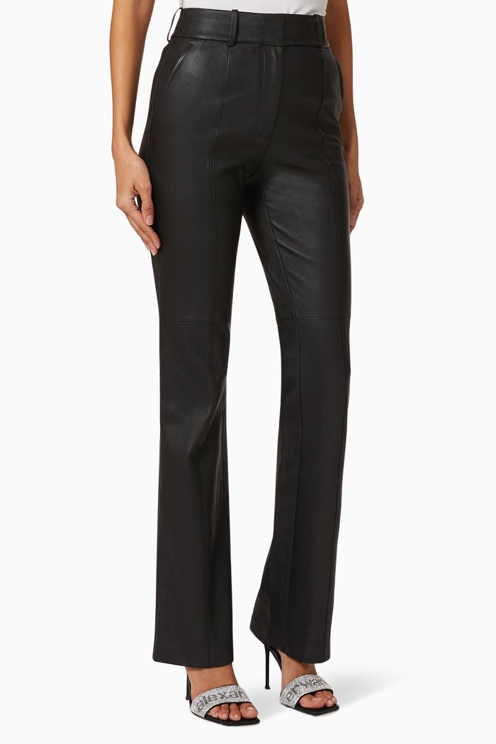 Flared Leather Pants, Black