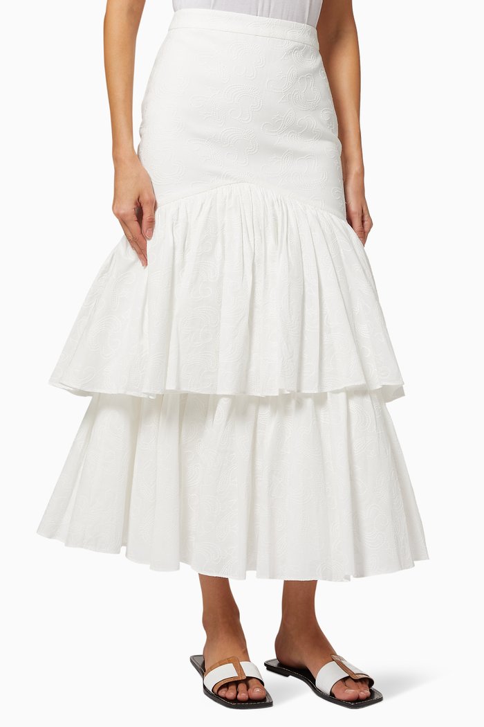 

Derby Embroidered Cotton Skirt, White