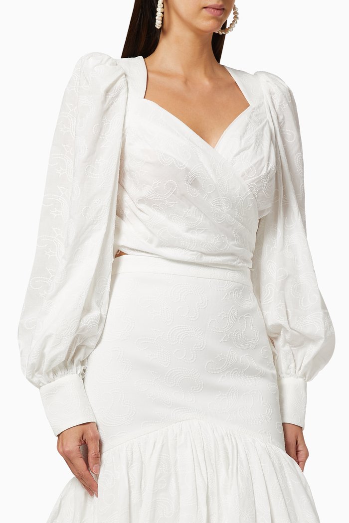 

Derby Embroidered Cotton Cropped Top, White