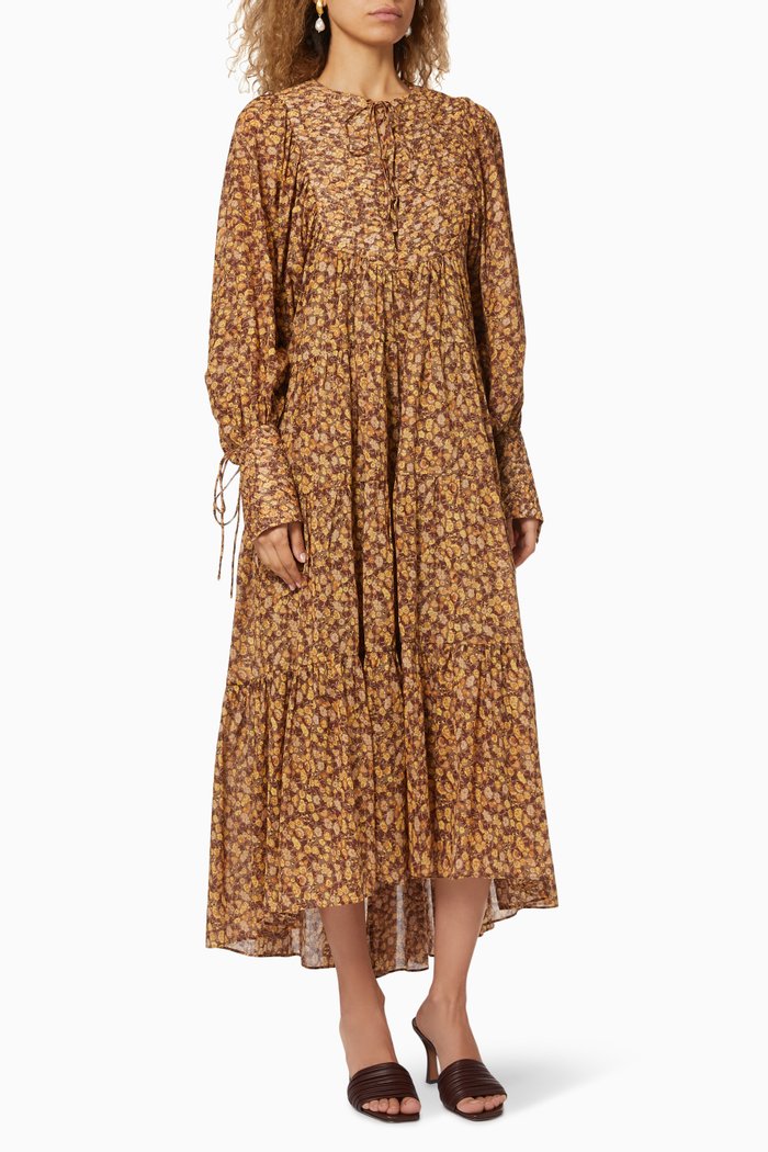 Fleur Pin Tuck Cotton Voile Dress, Multicolour